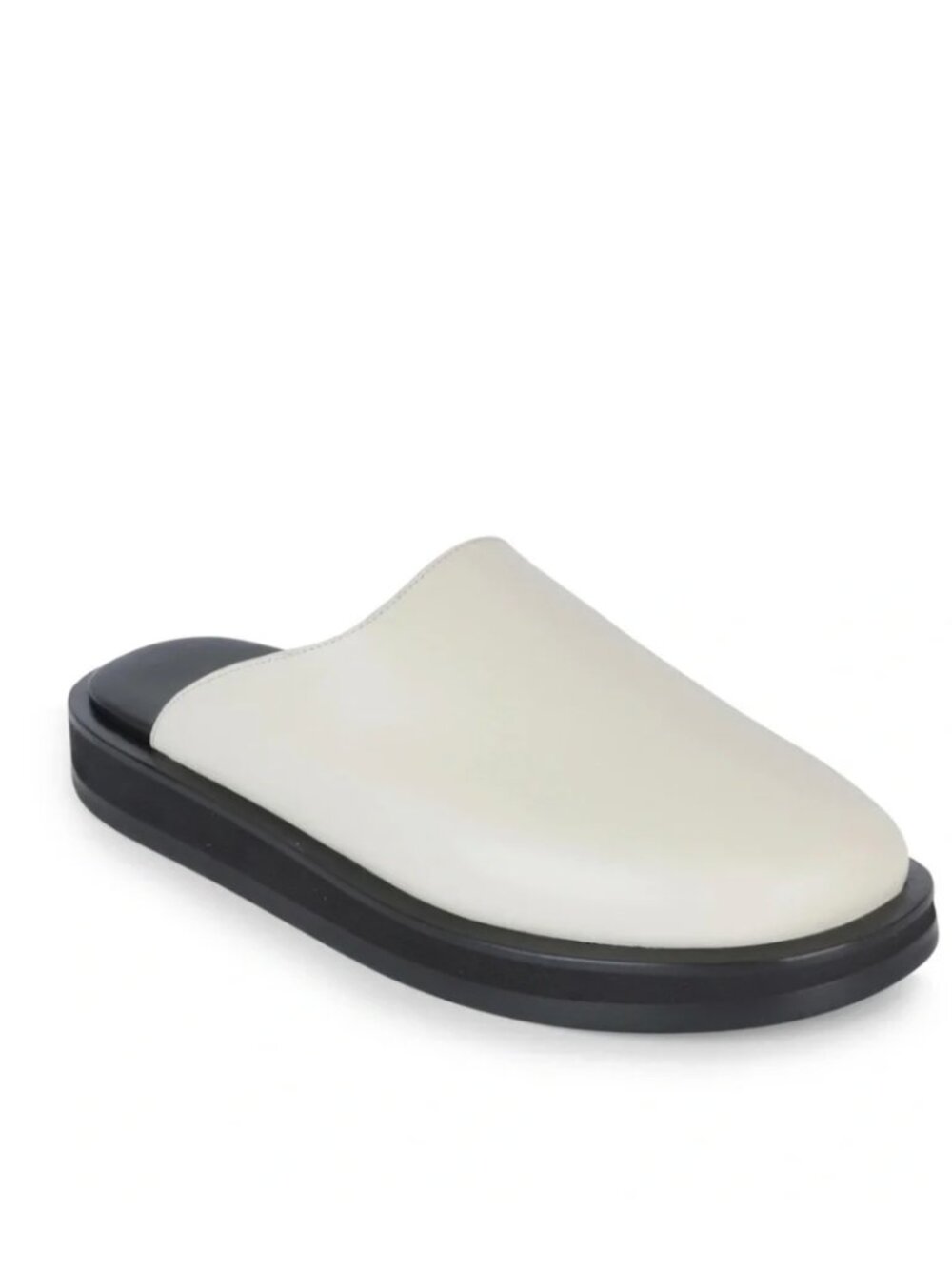 The Row Cream Leather Slide Mules with Black Sole